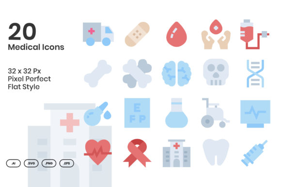 20 Medical Icons - Flat