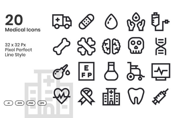 20 Medical Icons - Line Graphics and Icons