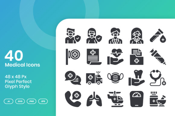 40 Medical Icons - Glyph Graphics