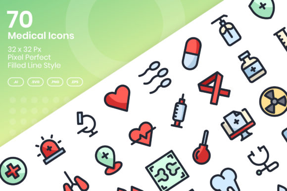 70 Medical Icons - Filled Line