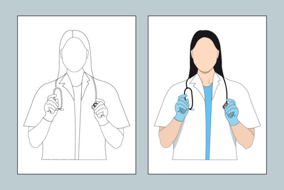 Woman Doctor Coloring Book Vector: Graphics and Coloring Pages Amp